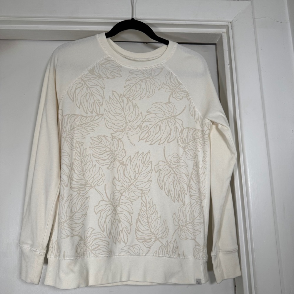 Eddie Bauer Womens Cream Floral Print Crewneck Sweatshirt Comfy Relaxed Fit